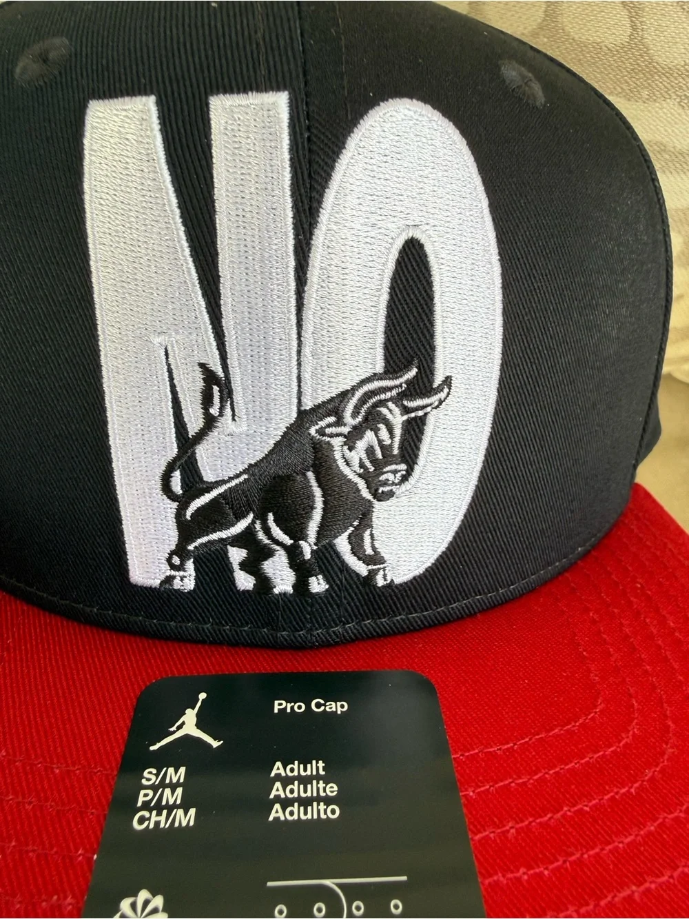 Jordan Black and Red Pro Cap with White NO Embroidery